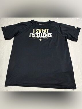 Under Armour Black Tee with Gold & White 'I Sweat Excellence' Print